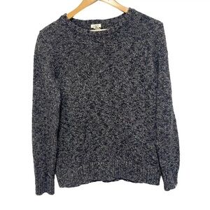 LL Bean Sweater M Gray Black Long Sleeve Crewneck Pullover Cotton Marled‎
